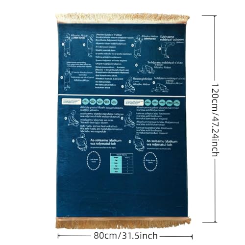 Guided Prayer Mat, Read in English and Say It in Arabic, Non-Slip Educational, Guided Prayer Mat for Salah and Meditation (Blue) - color: Blue