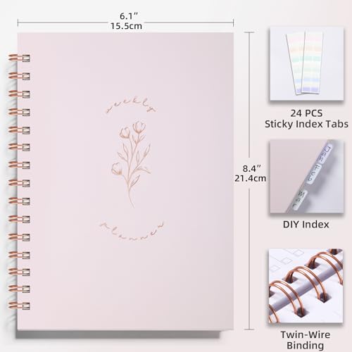 Undated Weekly and Monthly Planner Spiral Bound- Weekly Goals Notebook, To Do List, Habit Tracker Journal, Academic, Aesthetic, Stylish School or Office Supplies (6.1" x 8.4" - Pink) - color: C-Pink