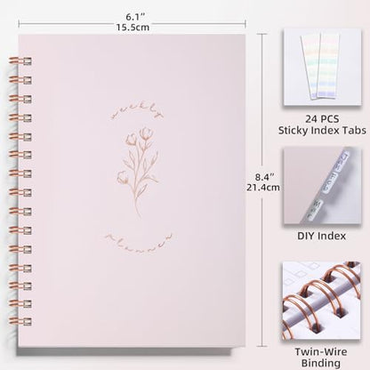 Undated Weekly and Monthly Planner Spiral Bound- Weekly Goals Notebook, To Do List, Habit Tracker Journal, Academic, Aesthetic, Stylish School or Office Supplies (6.1" x 8.4" - Pink) - color: C-Pink