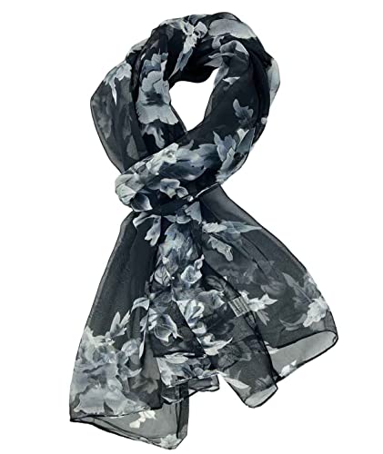 Xyueanlo Scarfs for Women Lightweight Scarves Fashion Print Floral Pattern Scarf Shawls - color: P-black