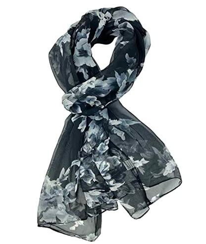 Xyueanlo Scarfs for Women Lightweight Scarves Fashion Print Floral Pattern Scarf Shawls - color: P-black