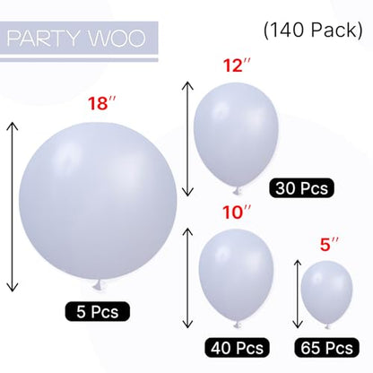 PartyWoo 더스티 블루 풍선 140피스 다양한 사이즈 팩 45.7cm(18인치), 30.5cm(12인치), 25.4cm(10인치), 12.7cm(5인치), 슬레이트 블루 보헤미안 뉴트럴 풍선 아치 키트, 베이비 샤워, 졸업 고양이 토네이도, 생일 파티 장식, 블루-F51 - color: 블루-f51