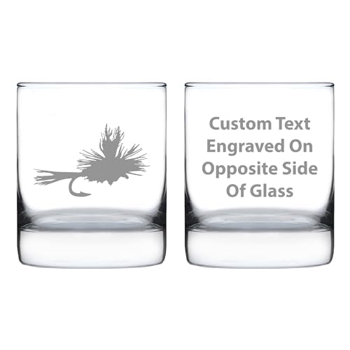 Custom Fly Fishing - Personalized Whiskey Rocks Glass - Unique Flyfishing Themed Gifts for Fishermen - 10.25 Ounce - Customized Bourbon Glass Gift - style: Custom