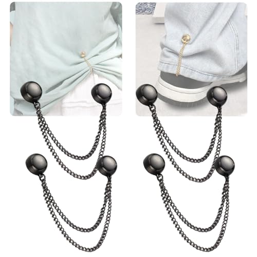 4 Pack Multi-Function Magnetic Clothing Clips, Magnetic Strength Buttons Powerful Hijab Magnets Chain Multi-Purpose Pinless Brooch for Cardigan Shawl Clothing Accessories Cuff Hem (Gray) - color: Gray
