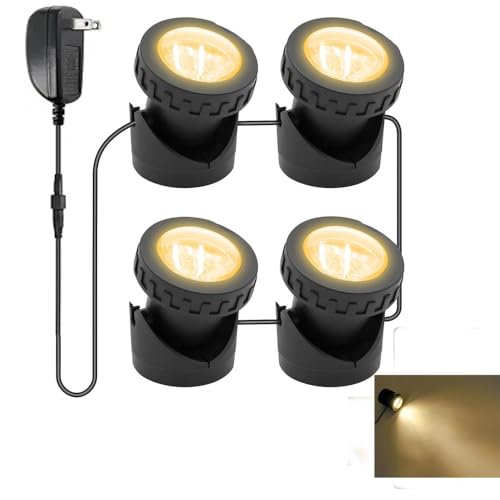 Warm White Pond Lights, Underwater Landscape Spotlights, IP68 Waterproof Submersible Fountain Lights for Garden Yard Aquarium Pond Fountain Waterfall (4 Lights) - size: 4 lights