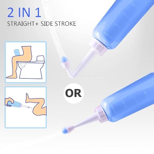 Portable Bidet for Travel-350ml Bottle with Adjustable Nozzle (Angled & Straight), Gentle Portable Cleansing - color: Blue