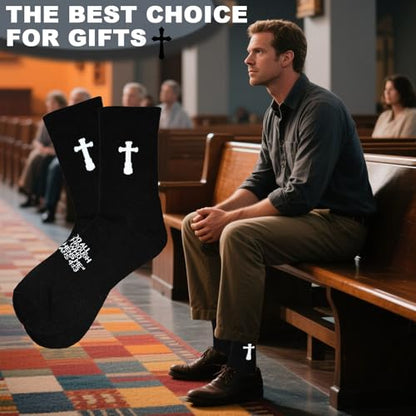 3 Pairs Christian socks Prayer socks Birthday Gifts for Dad,Men Husband Grandp Fathers Day Christmas - color: Philippians 4:13 - Black