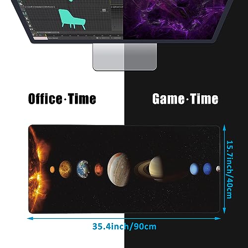 Mouse Pad,Solar System Planet Desk Mat for Desktop,Desk Pad with Non-Slip Base and Stitched Edge,Extended Mousepad for Office and Home 35.4X15.7 Inch - color: Solar System Planet