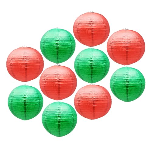 Mudra Crafts Red and Green Paper Lanterns Wedding Party Decorations - 12 in 10 Round Hanging Ceiling Lanterns, 10 Pack, Decorative Lamp Shades - color: Red and Green, size: 12 Inches