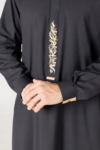 Thobe for Men - Embroidery Long Sleeves Kaftan - Mens Long Gown Thawb Jubba - color: Hawk, size: 56M