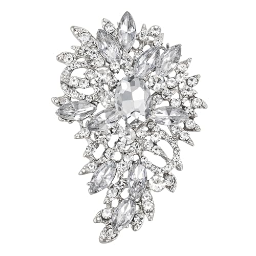 SELOVO Women's Rhinestone Crystal Wedding Flower Leaf Sparkle Brooch Pin - color: Clear Silver Tone
