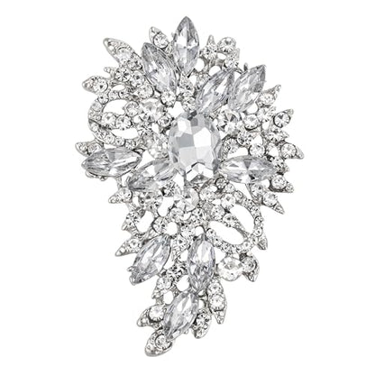SELOVO Women's Rhinestone Crystal Wedding Flower Leaf Sparkle Brooch Pin - color: Clear Silver Tone