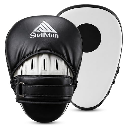 Focus Pads for Boxing & MMA Training | Lightweight Curved Punch Mitts with Shock-Absorbing Foam | Kickboxing, Muay Thai & Sparring Target Pads for Coaches & Fighters - color: Black/White