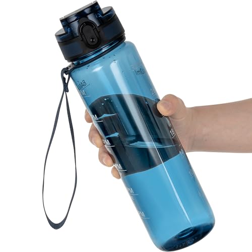 OLDLEY Water Bottle 32oz, Durable and Leakproof Water Bottles Motivational with Time Marker, Tritan, BPA Free, Wide Mouth, Gym, Travel, Home, School, Office, Midnight Blue - color: Midnight Blue