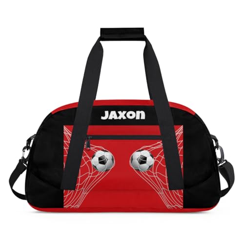 Custom Name Sports Duffel Bags Boys Weekender Bag Black Red Soccer | Personalized Named Practice Travel Overnight Training Bag - color: Color 21