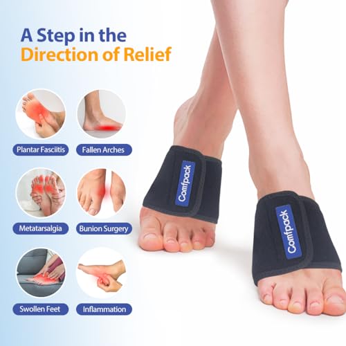 Comfpack Cold Therapy Wrap with 2 Packs for Pain Relief, Reusable Gel Ice Packs for Foot Plantar, Wrist, Ankle, Great for Sprains, Muscle Pain, Bruises, Injuries - size: Black, style: 2 Sleeves + 2 Gel Packs