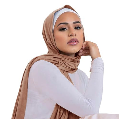 Hijab Scarf for Women Soft Cotton Muslim Jersey Hijab Head Wrap Scarves Fashion Long Scarf Shawls - color: Khaki