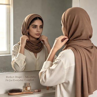 Jersey Hijab Scarf for Women,Lightweight Muslim Turban Head Scarf Modal Feel Hijab Coverings for Prayer with Clip - color: Brown