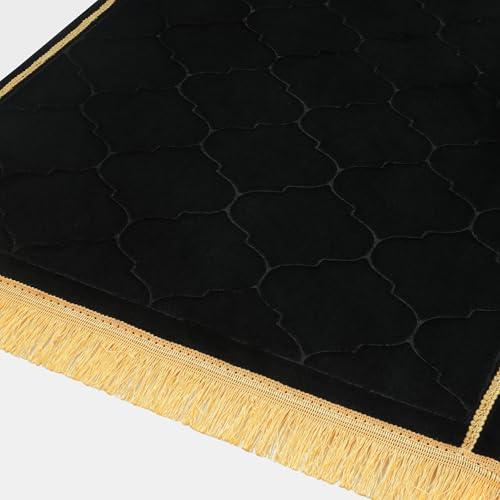 Muslim Prayer Rug with Tasbih Prayer Beads, Soft Memory Foam Prayer Matt Islam, Padded Islamic Prayer Mat Thick for Men and Women, Janamaz, Sajadah (25.6" x 43.3", Black) - color: Black