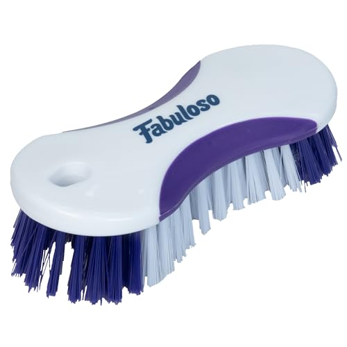 Fabuloso Compact Hand Scrub Brush, White and Purple, 6 Inch | Easy-grip rubber texture with firm bristles for kitchen, bathroom, tile, and baseboards - size: Hand-Held Scrub Brush