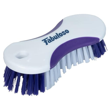 Fabuloso Compact Hand Scrub Brush, White and Purple, 6 Inch | Easy-grip rubber texture with firm bristles for kitchen, bathroom, tile, and baseboards - size: Hand-Held Scrub Brush