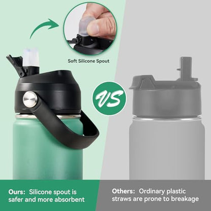 Fijinhom 18oz Insulated Stainless Steel Water Bottle, Wide Mouth Double Wall Vacuum, Silicone Straw, Sweat & Leak Proof, BPA Free Insulated Water Flask for Travel, Keep Cold 24h Hot 12h, Green & Black - color: Green & Black, size: 18 Ounces