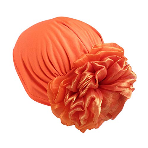 Women Flower Elastic Turban Beanie Head Scarf wrap Chemo Cap hat for Cancer Patient - color: Orange
