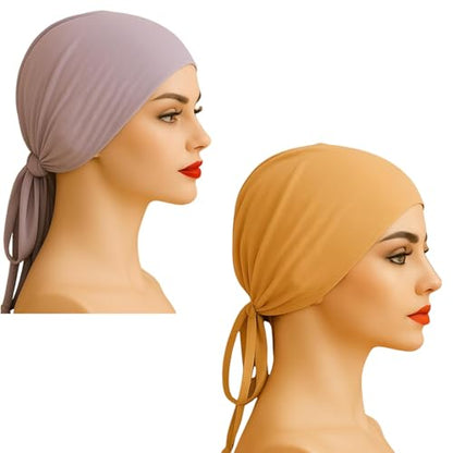 The Grip Cap Non-Slip Hijab Undercap for Women – Breathable Under Hijab Cap – Athletic & Daily Wear–Lilac & Tan