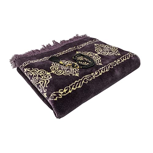 Modefa Turkish Islamic Prayer Rug - Large & Wide Soft Velvet Janamaz - Comfortable Muslim Praying Mat for Men & Women - Ramadan or Eid Gift - with Prayer Beads Tesbih - Grand Plush (Purple) - color: Purple