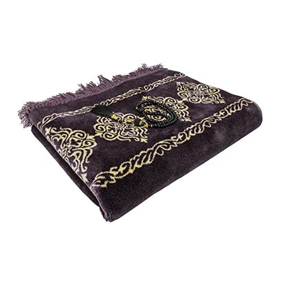 Modefa Turkish Islamic Prayer Rug - Large & Wide Soft Velvet Janamaz - Comfortable Muslim Praying Mat for Men & Women - Ramadan or Eid Gift - with Prayer Beads Tesbih - Grand Plush (Purple) - color: Purple