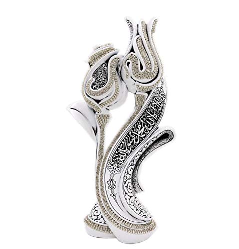 Islamic Table Decor Ramadan Eid Gift Bookend Showpiece Lale Gul Tulip & Rose Allah Muhammad (White) - color: White