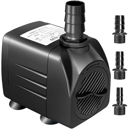 GROWNEER 550GPH Submersible Pump 30W Fountain Water Pump, 2000L/H, with 7.2ft High Lift, 3 Nozzles for Aquarium, Fish Tank, Pond, Hydroponics, Statuary, Pool - size: 550 GPH