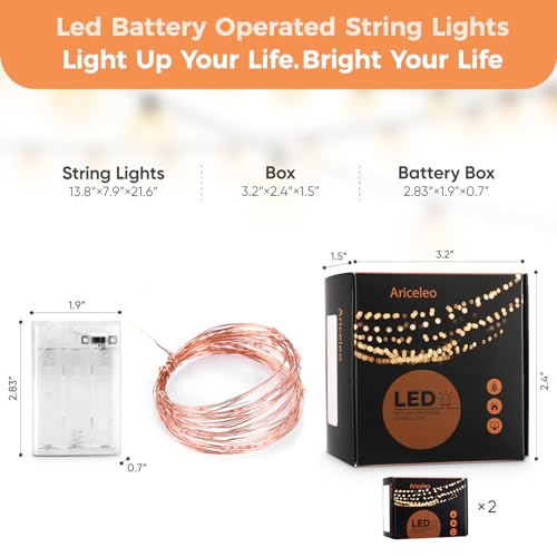 Ariceleo 2 Pack 16.4ft Battery Operated String Lights with Timer, Red with Synchronized Twinkle Mode, Fairy Lights Battery Powered, 50 LEDs, Idea for Christmas Bedroom Party Wedding - color: Red, size: 2 Pack-Upgrade