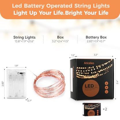 Ariceleo 2 Pack 16.4ft Battery Operated String Lights with Timer, Red with Synchronized Twinkle Mode, Fairy Lights Battery Powered, 50 LEDs, Idea for Christmas Bedroom Party Wedding - color: Red, size: 2 Pack-Upgrade