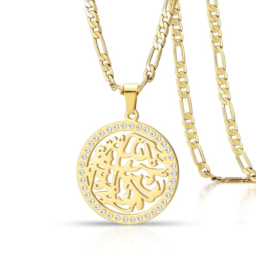 VASSAGO Islam Muslim Necklace Stainless Steel Quran Ayatul Kursi Necklace - color: gold