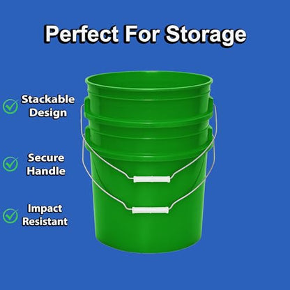 5-Gallon Bucket with Airtight Lid – Made in USA, Food Grade BPA Free Plastic, Heavy Duty Multi-Use, Metal Handle with Grip, Stackable Storage – Green, 1 Pack - color: Green, size: 1