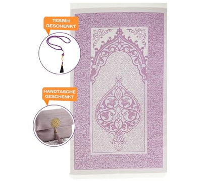 Prien Muslim Prayer Rug with Tasbih and Portable Bag, Muslim Gift for Women Men, Mubarak Islamic Box, Soft Mat Islam Gifts Set, Turkish Sajadah for Ramadan, Eid, Hajj, Travel, Pray (Lilac) - color: Lilac