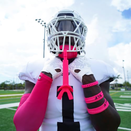 SLEEFS X Football Mouth Guard - Lip/Mouthguard with Helmet Strap - Lip/Teeth Protector Mouthpiece - Moldable - for Youth, Men & Women. Maximum Air Flow. All Sports (Pink) - color: Pink
