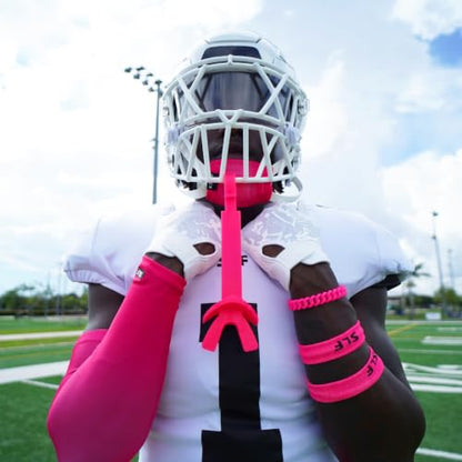 SLEEFS X Football Mouth Guard - Lip/Mouthguard with Helmet Strap - Lip/Teeth Protector Mouthpiece - Moldable - for Youth, Men & Women. Maximum Air Flow. All Sports (Pink) - color: Pink