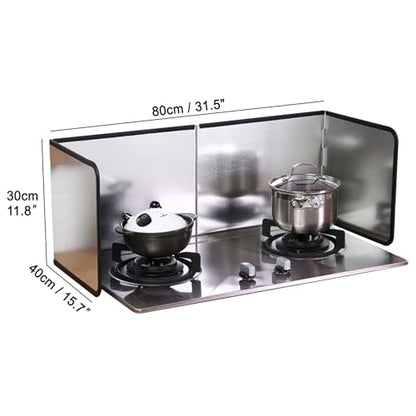 4 Sided Grease Splatter Guard Foldable Splatter Guard for Stove Stainless Steel Oil Splatter Screens Backsplash for Wall Gas Range Frying Pan Camping (11.8×31.5×15.7inches) - size: 11.8×31.5×15.7inches