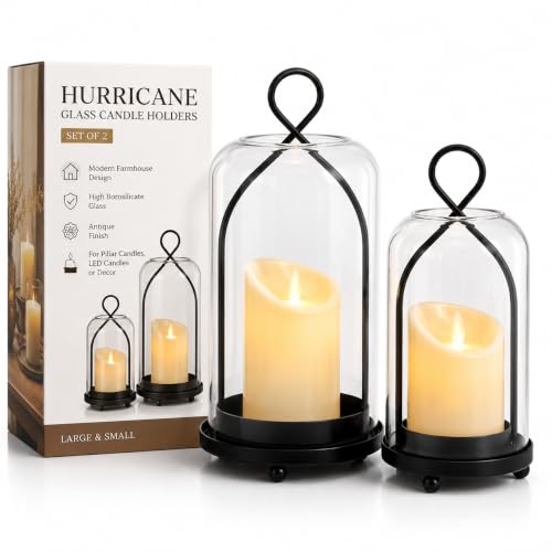 Hurricane Glass Candle Holders, Black Candle Lantern - size: 10.8"H & 5.9" H