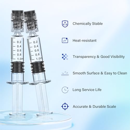 10 Pack 1ml Luer Lock Glass Syringe, Borosilicate Syringes for Liquids, Glue, Oils, Ink, Lab and Crafts Tools without Needle