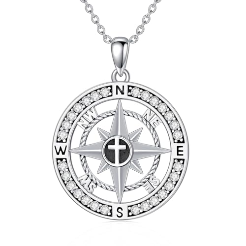 Graduation Gifts for Women 925 Sterling Silver Compass/Graduation/Vet/Cross/Stethoscope Necklace for Women - color: D4-Compass-Cross