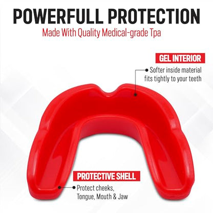 Basic Sports Mouthguard for Boxing, MMA & Football | Boil-and-bite fit with ventilated case - color: Red