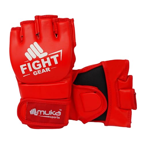 MMA Gloves Men - Open Palm Punching Bag Gloves – Synthetic Leather Martial Arts Boxing Gloves for Men and Women - Workout Gloves for Grappling, Sparring, Muay Thai & Kickboxing - color: Red