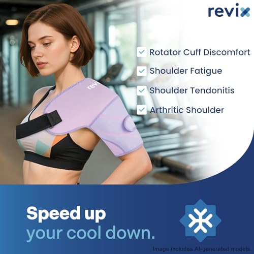 REVIX Shoulder Ice Pack Wrap, 2 Gel Packs+1 Shoulder Brace for Rotator Cuff and Arm, Reusable Gel Cold Therapy Wrap for Discomfort Relief & Muscle Relaxation, Easy to Wear & Remove, Purple - size: Medium, style: Purple, 2 Gel Packs+1 Shoulder Brace