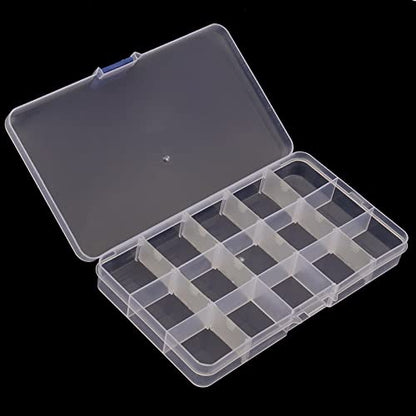 SINJEUN 32 Pack 15 Grids Plastic Jewelry Organizer Box, Clear Jewelry Storage Boxes with Removable Dividers, Small Beads Storage Container for Art and Crafts, Fishing Tackles
