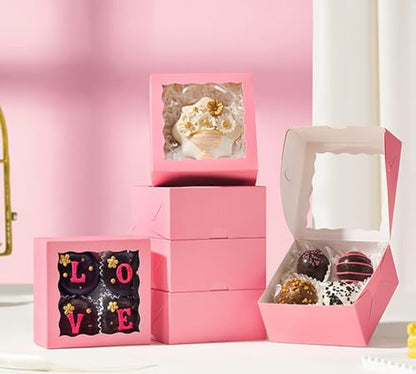 40 Pack Bakery Boxes 4x4x2 Inches Cookies Boxes Mini Bundt Cake Boxes Pie Box Cinnamon Roll Treat Boxes Chocolate Truffle Packing Party Wedding Favor - color: Pink