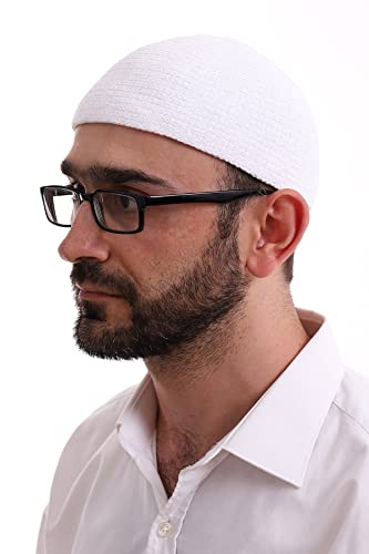 ihvan online Turkish Muslim Winter Velvet Kufi Hats for Men, Taqiya, Takke, Peci, Islamic Caps, Islamic Gifts, Standart Size - color: White