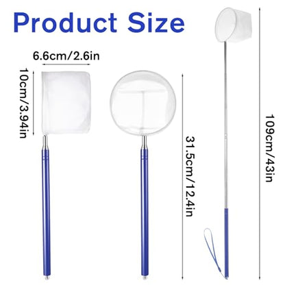 Aquarium Fish Net, 4 Inch Fine Mesh Shrimp Nets with 12.4" to 43" Long Extendable Stainless Steel Handle Round Small Fish Nets for Fishes Shrimp Tank Pond Creek Food Residue Debris Skimming Tool